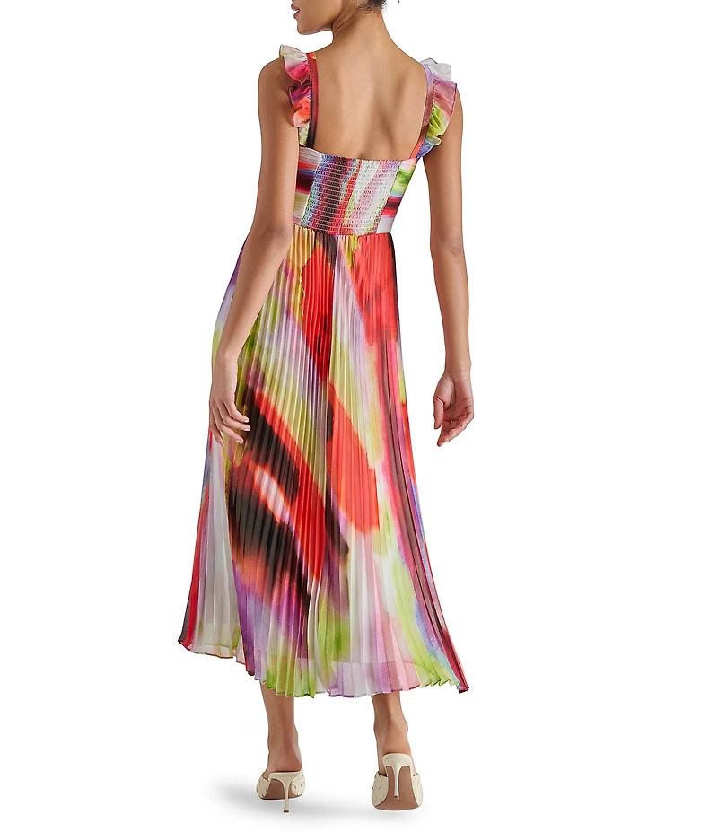 Steve Madden Cova Abstract Print Ruffle Sleeve A-Line Midi Dress