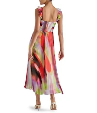 Steve Madden Cova Abstract Print Ruffle Sleeve A-Line Midi Dress