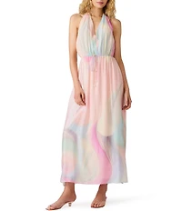 Steve Madden Crawford Printed Gossamer Harter Neck Sleeveless Maxi Dress