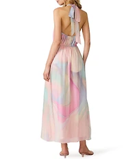 Steve Madden Crawford Printed Gossamer Harter Neck Sleeveless Maxi Dress