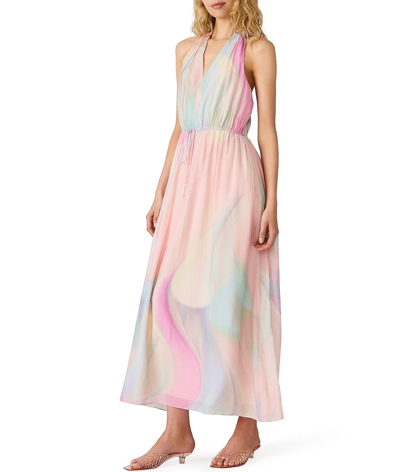 Steve Madden Crawford Printed Gossamer Harter Neck Sleeveless Maxi Dress