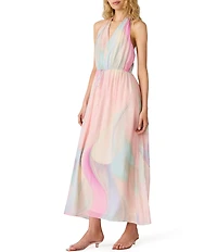 Steve Madden Crawford Printed Gossamer Harter Neck Sleeveless Maxi Dress