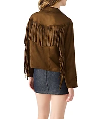 Steve Madden Dallas Collared Long Sleeve Fringe Faux Suede Jacket
