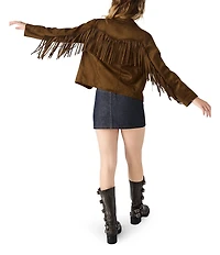 Steve Madden Dallas Collared Long Sleeve Fringe Faux Suede Jacket