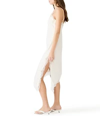 Steve Madden Danna Satin V-Neck Sleeveless Lace Asymmetrical Slip Dress