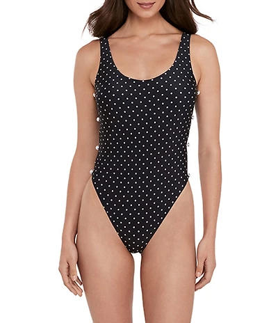Steve Madden Darling Dotted Side Cut-Out High Leg One Piece Swimsuit