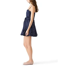 Steve Madden Dasia Polka Dot Square Neck Sleeveless Godet Hem Poplin Mini Dress