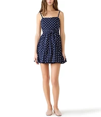 Steve Madden Dasia Polka Dot Square Neck Sleeveless Godet Hem Poplin Mini Dress