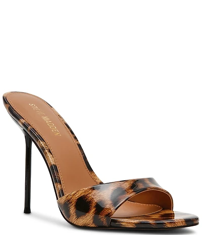 Steve Madden Davina Patent Leopard Print Stiletto Dress Slide Sandals