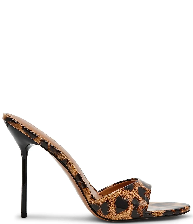 Steve Madden Davina Patent Leopard Print Stiletto Dress Slide Sandals