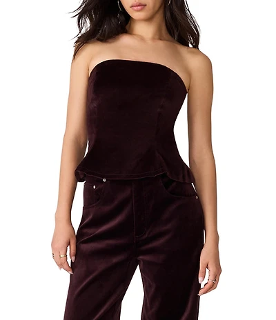 Steve Madden Dawnette Velveteen Strapless Sleeveless Peplum Hem Corset Top