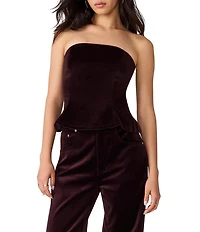 Steve Madden Dawnette Velveteen Strapless Sleeveless Peplum Hem Corset Top