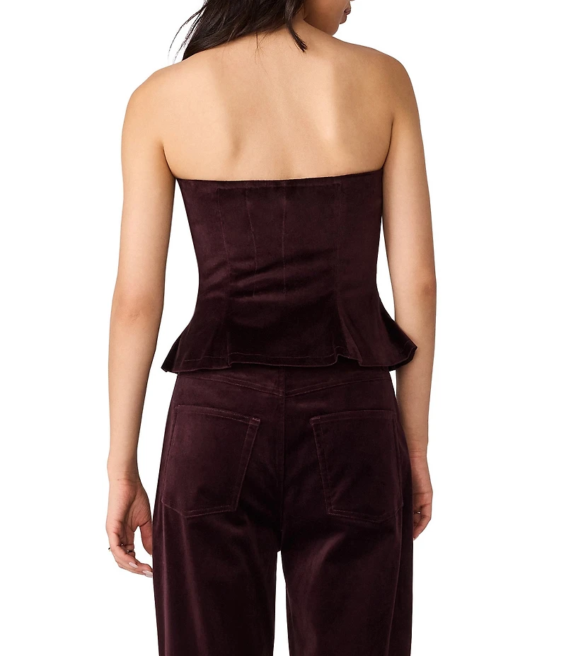 Steve Madden Dawnette Velveteen Strapless Sleeveless Peplum Hem Corset Top