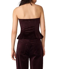 Steve Madden Dawnette Velveteen Strapless Sleeveless Peplum Hem Corset Top