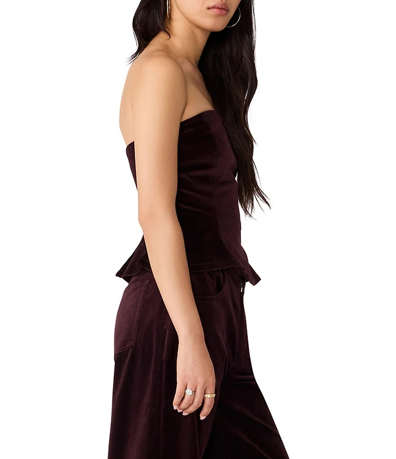 Steve Madden Dawnette Velveteen Strapless Sleeveless Peplum Hem Corset Top