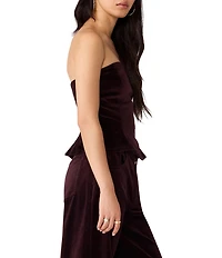 Steve Madden Dawnette Velveteen Strapless Sleeveless Peplum Hem Corset Top