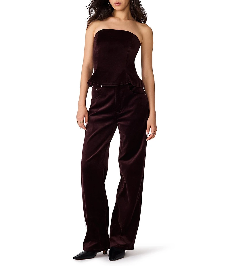 Steve Madden Dawnette Velveteen Strapless Sleeveless Peplum Hem Corset Top
