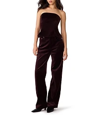 Steve Madden Dawnette Velveteen Strapless Sleeveless Peplum Hem Corset Top