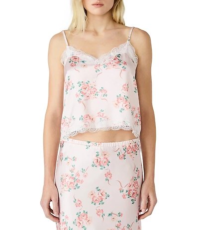 Steve Madden Delany Floral Printed V-Neck Sleeveless Satin Coordinating Camisole Top