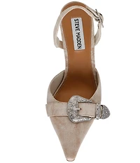 Steve Madden Delilah Distressed Leather Western Buckle Hardware Slingback Pumps