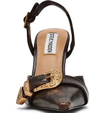 Steve Madden Delilah Distressed Leather Western Buckle Hardware Slingback Pumps