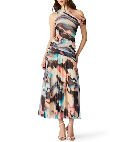 Steve Madden Deni One Shoulder Printed Mesh Dress