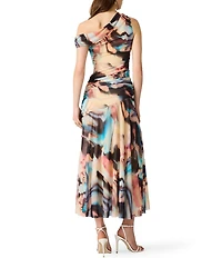 Steve Madden Deni One Shoulder Printed Mesh Dress