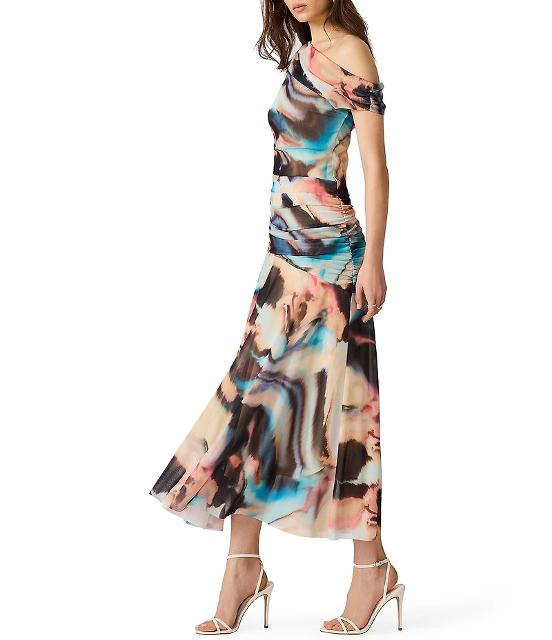 Steve Madden Deni One Shoulder Printed Mesh Dress