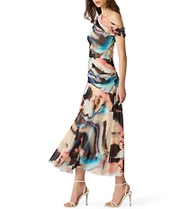 Steve Madden Deni One Shoulder Printed Mesh Dress