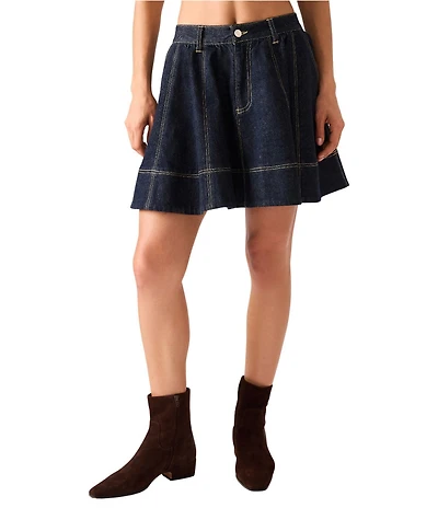 Steve Madden Denim Pleated Mini Circle Skirt