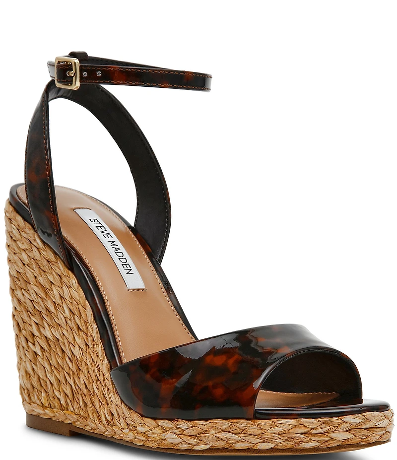 Steve Madden Devin Patent Tortoise Print Espadrille Wedge Sandals