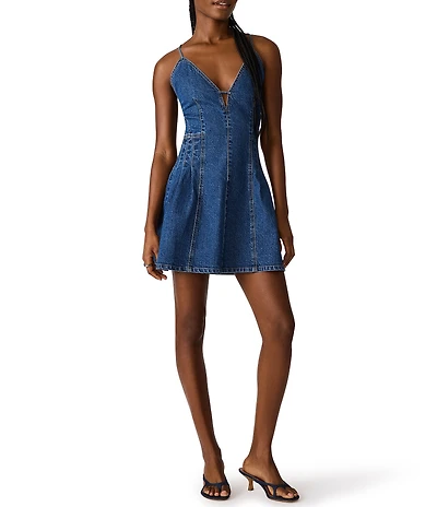 Steve Madden Dianne V-Neck Sleeveless Denim A-Line Mini Dress