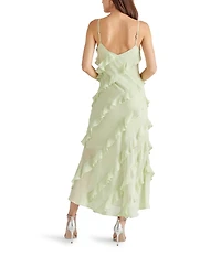 Steve Madden Dion Woven V Neck Sleeveless Asymmetrical Ruffle Slip Midi Dress