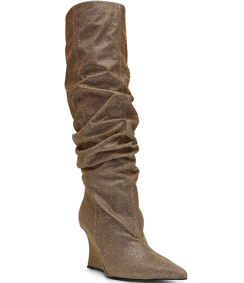 Steve Madden Distortion Glitter Scrunched Knee High Wedge Boots