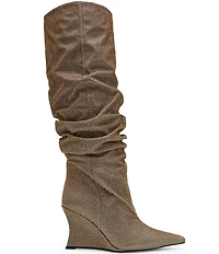 Steve Madden Distortion Glitter Scrunched Knee High Wedge Boots