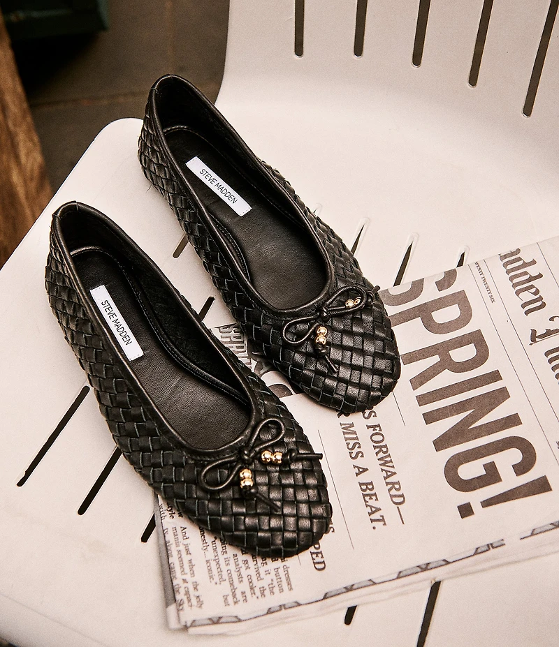 Steve Madden Divy Woven Leather Bow Detail Ballet Flats