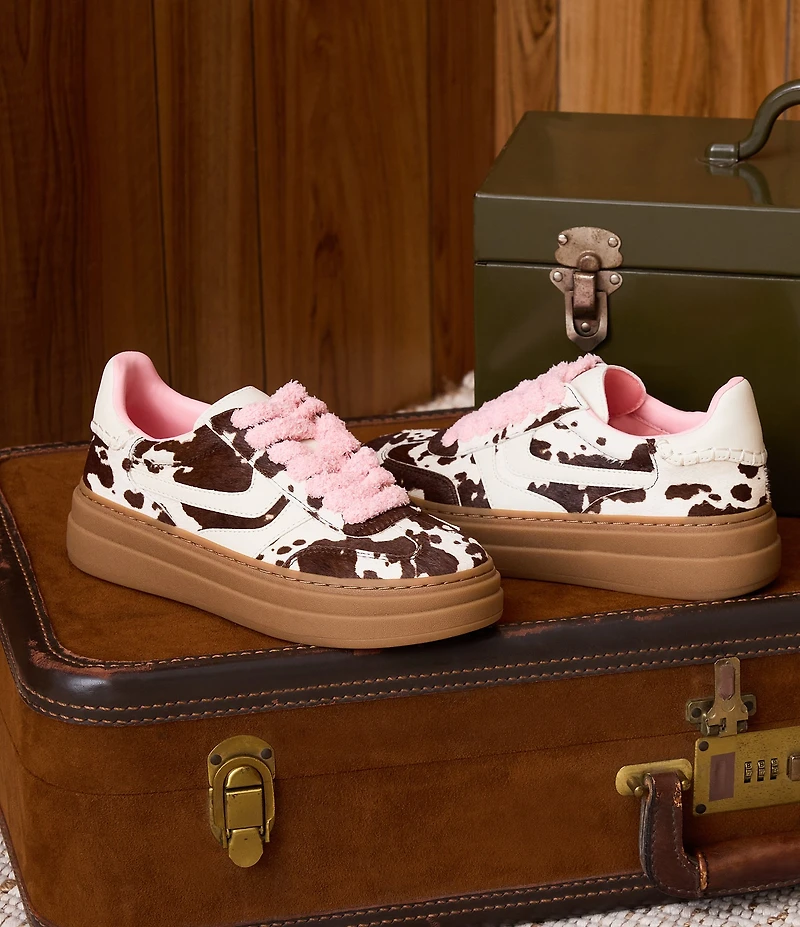 Steve Madden Dodge Cow Print Haircalf Gum Sole Platform Sneakers