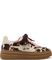 Steve Madden Dodge Cow Print Haircalf Gum Sole Platform Sneakers