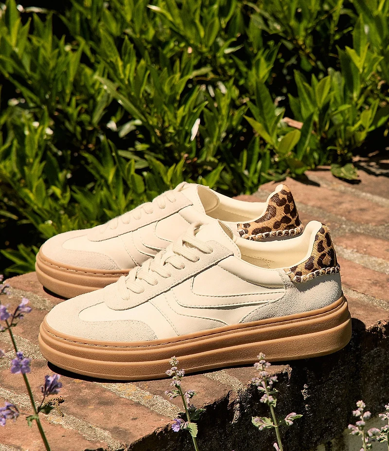 Steve Madden Dodge Suede and Leather Leopard Accent Gum Sole Platform Sneakers