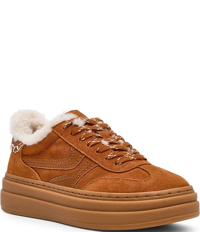 Steve Madden Dodge Suede Faux Fur Lined Low Top Gum Sole Platform Sneakers