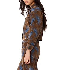 Steve Madden Dove Flocked Jacquard Paisley Collared Long Sleeve Coordinating Denim Jacket