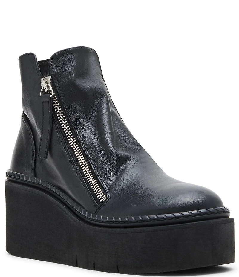Steve Madden Drift Leather Moto Wedge Platform Booties