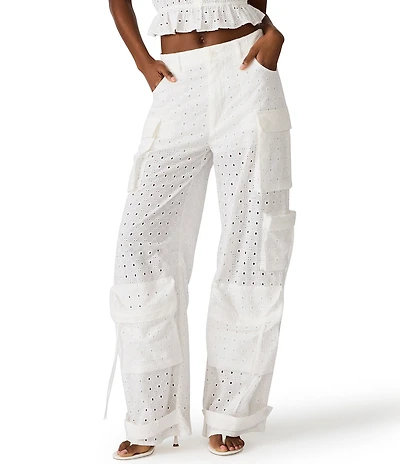 Steve Madden Duo Eyelet Mid-Rise Coordinating Utility Cargo Pants