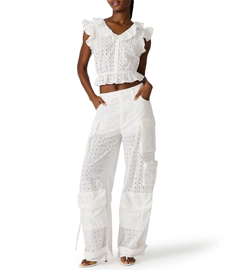 Steve Madden Duo Eyelet Mid-Rise Coordinating Utility Cargo Pants