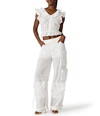 Steve Madden Duo Eyelet Mid-Rise Coordinating Utility Cargo Pants