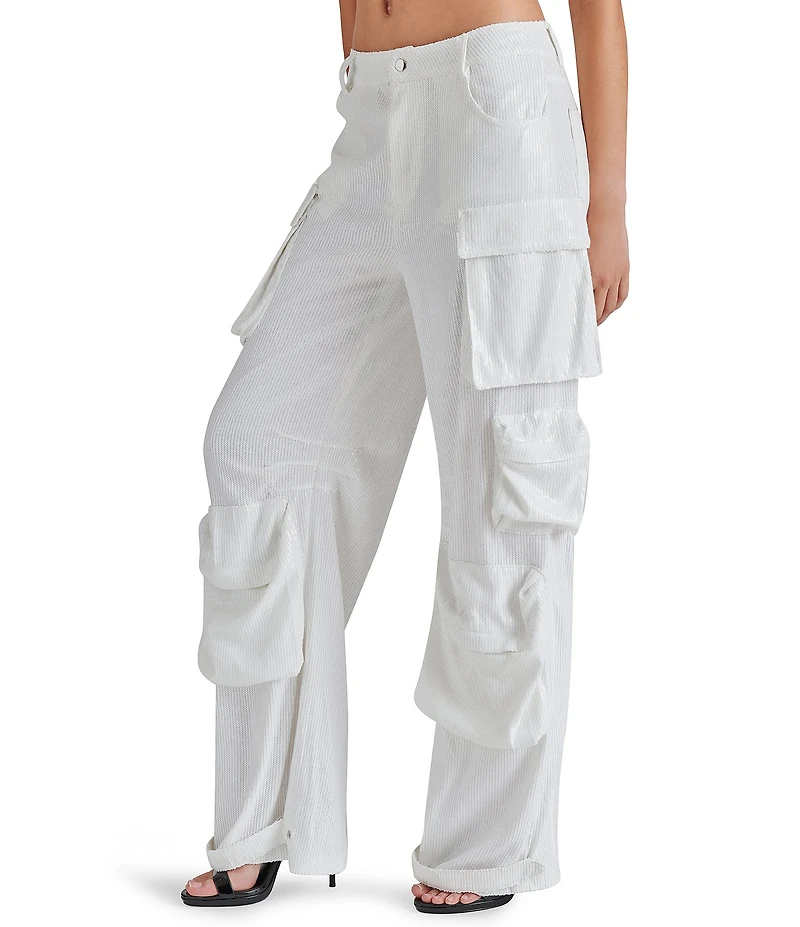 Steve Madden Duo Sequin Mid Rise Cargo Pants