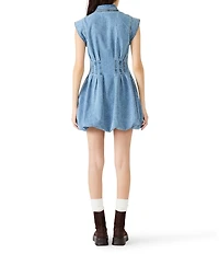 Steve Madden Dyanne Collared Neck Cap Sleeve Bubble Hem Denim Mini Dress