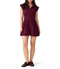 Steve Madden Dyanne Point Collar Neck Cap Sleeve Zip Front Bubble Hem Mini Dress