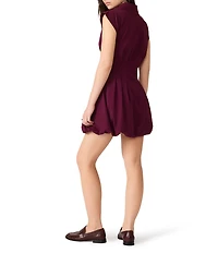 Steve Madden Dyanne Point Collar Neck Cap Sleeve Zip Front Bubble Hem Mini Dress