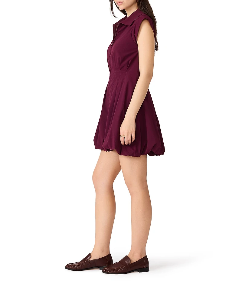 Steve Madden Dyanne Point Collar Neck Cap Sleeve Zip Front Bubble Hem Mini Dress